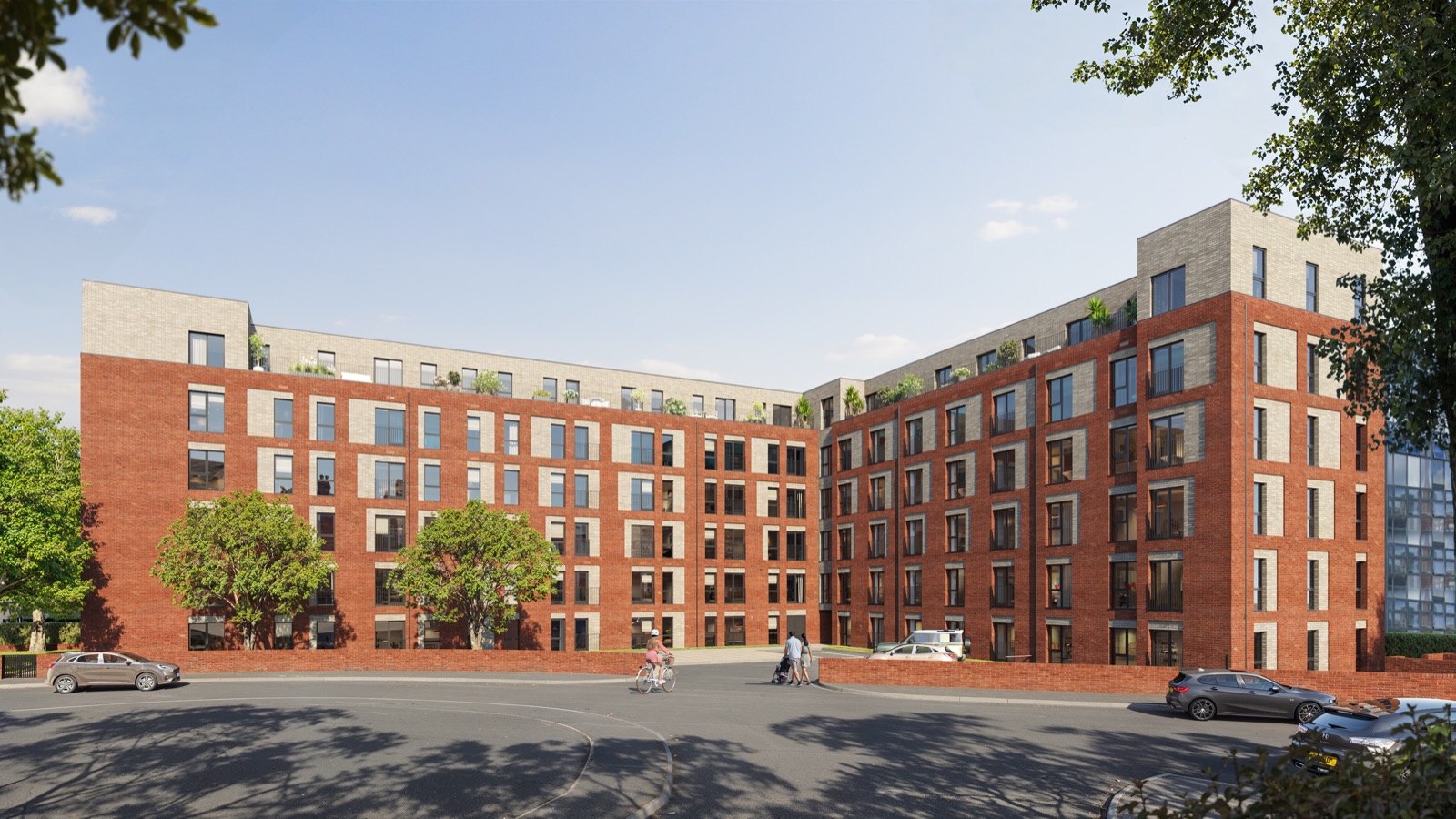 CGI of the London House exterior and courtyard at Primrose Hill, Preston